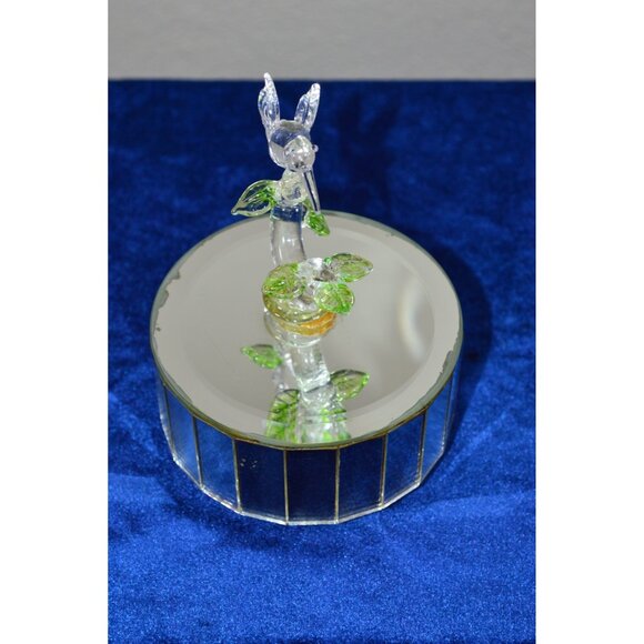 Vintage Clear Glass Hummingbird Mirrored Music Rotating Box Green Leaves READ - Picture 11 of 13